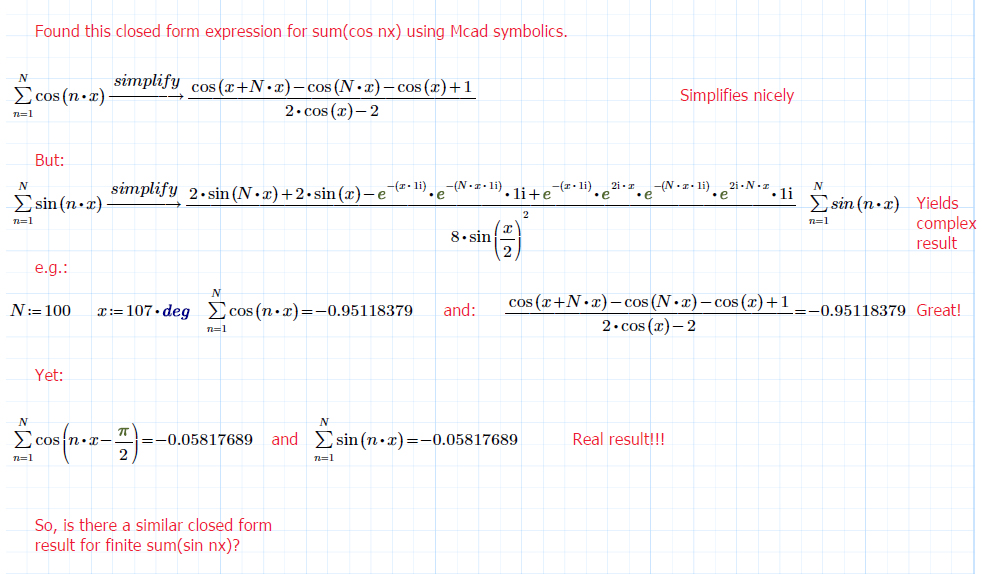 Symbolic Math Sum Over N Of Cos Nx Yields Closed Ptc Community