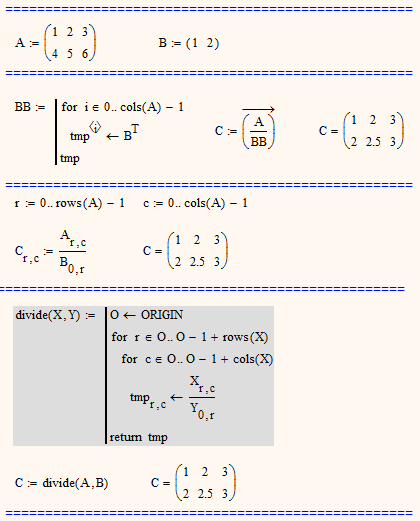 matlab divide vector by matrix