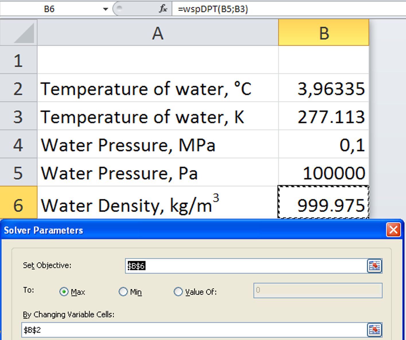 density of water kgcm3