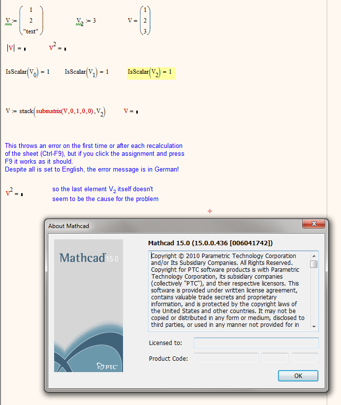 Bug in Mathcad 15 when changing a vector element f... - PTC Community