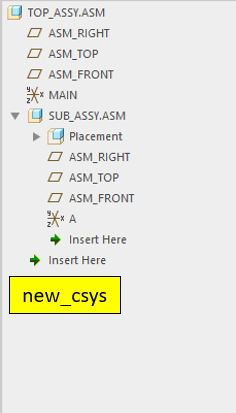 Create new CSYS same as sub level assembly csys, without any external reference