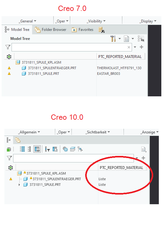 How to display the active Material as additional column inside the model tree in Creo 10