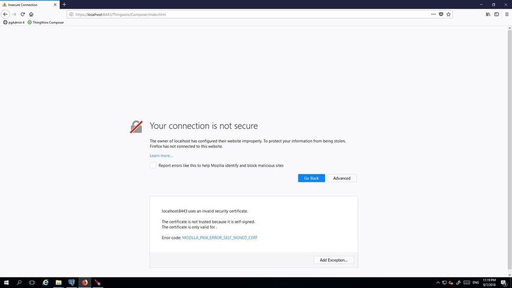 error when self-signed certificate is used.