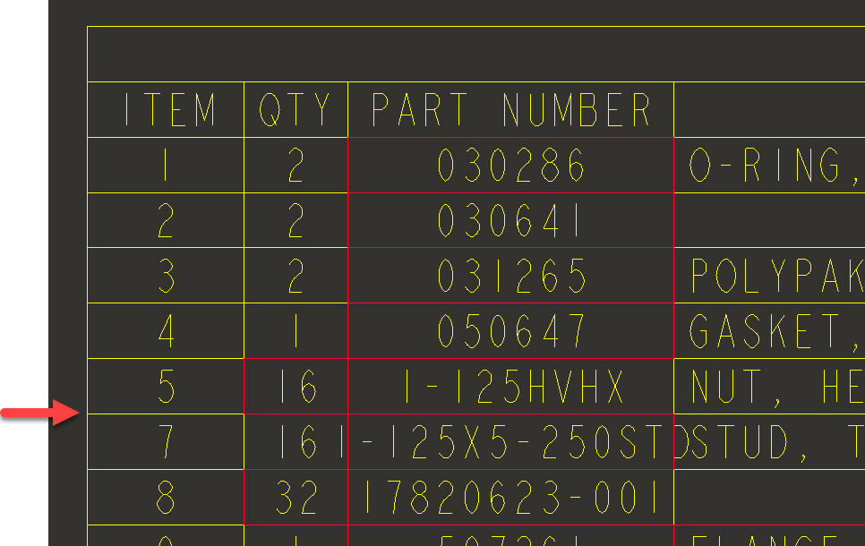 Skip a index no. in BOM table after part deletion  - PTC