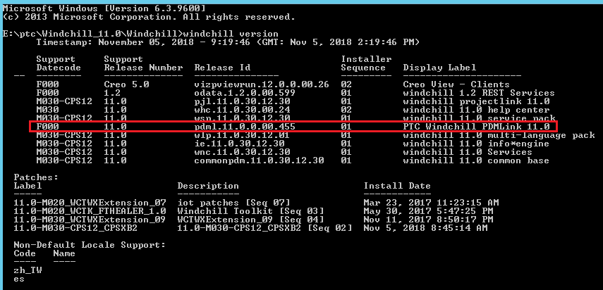 Windchill 11.0 M030 After CPS12 Update and Patch.PNG