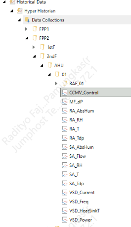 OPC-UA Server has tags under folder AHU/01 such as RA_RH, RA_T, SA_RH, etc.