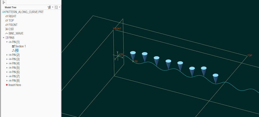 Patterning feature along a datum curve made by equation-from-curve