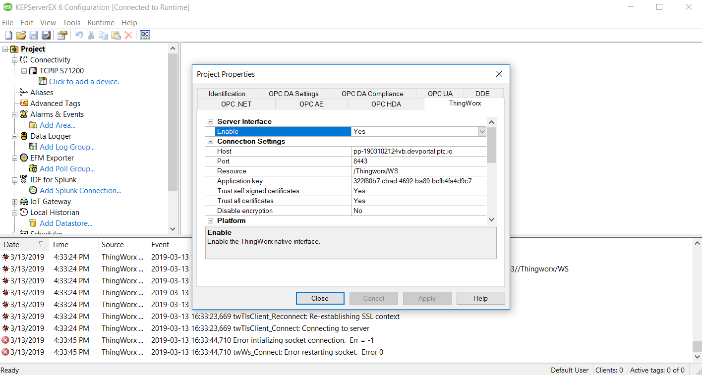 Failed to connect kepserver to Thingworx platform - PTC Community