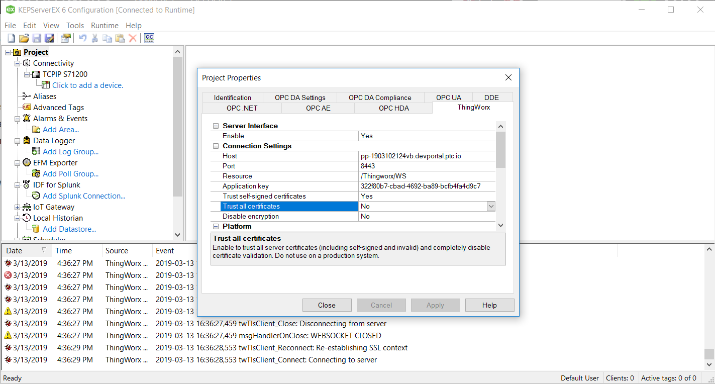 Failed to connect kepserver to Thingworx platform - PTC Community