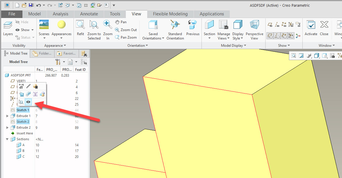 Solved View A Sketch In 3d Model Ptc Community