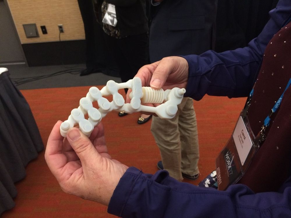 Past LiveWorx presenter, Robert MacCurdy (a postdoctoral researcher at MIT who led a session about robotics research), passed around part that were 3D printed with liquid embedded in it.