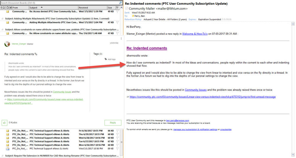 Example of how Quoting appears in the email notification