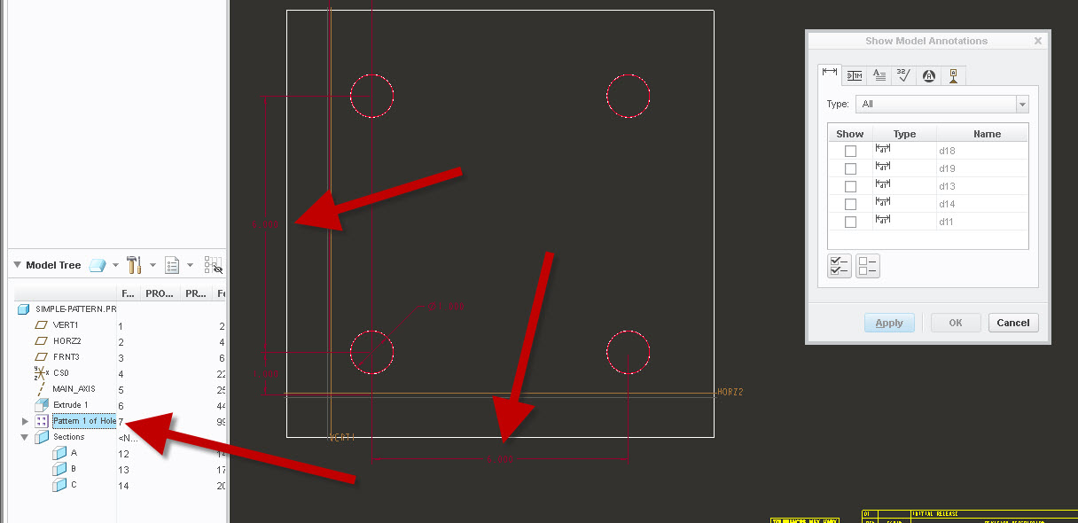 Solved Dimensioning a rectangular hole pattern PTC Community