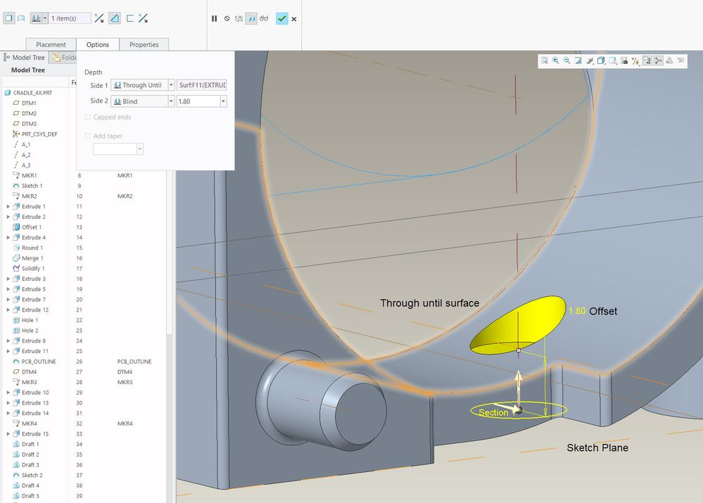 Offset cut using second direction