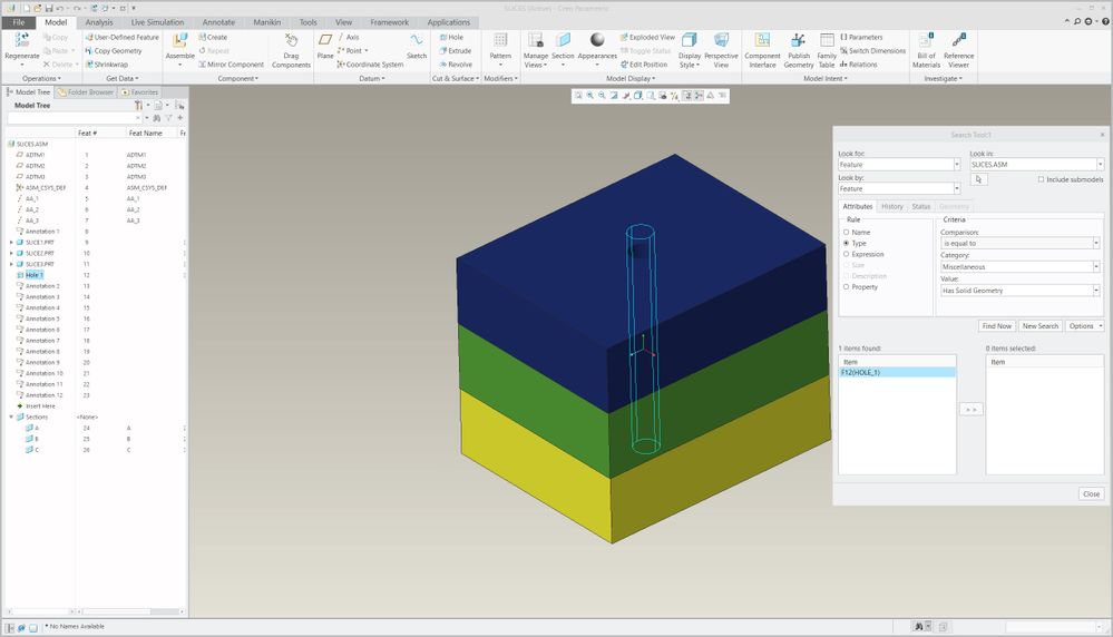 Find assembly features with solid geometry