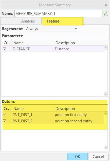 Add datum points to measure distance feature