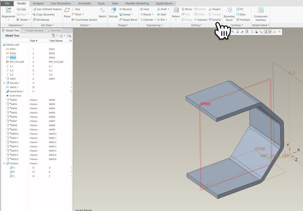 Solidify plane for cut