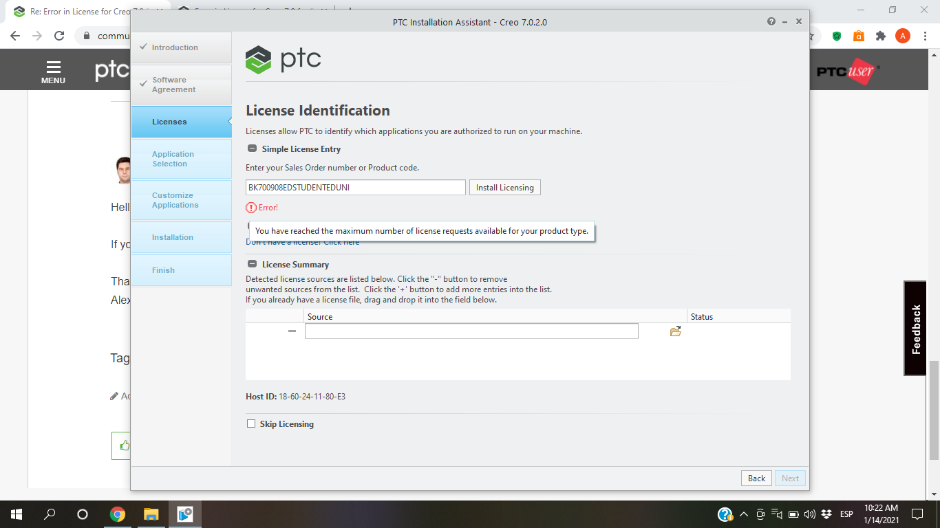 Error in License for Creo 7.0 for Student PTC Community