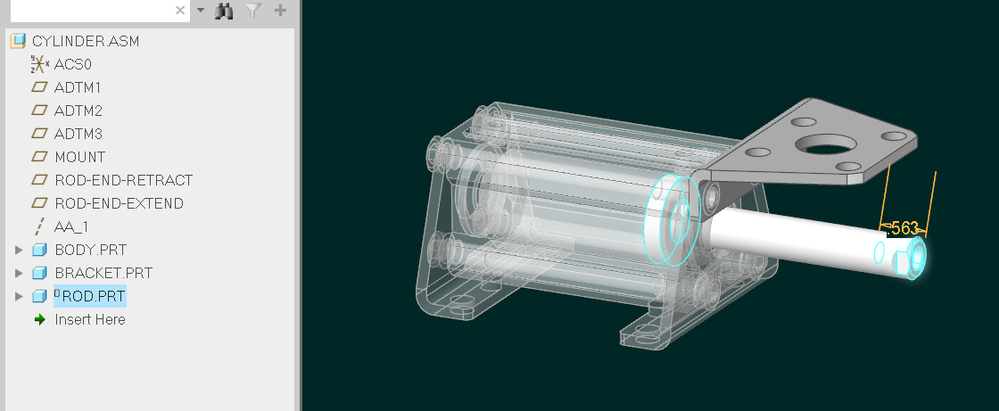 After regenerating, this cylinder will always return to a position where its rod end is 0.563" beyond the bracket's edge.