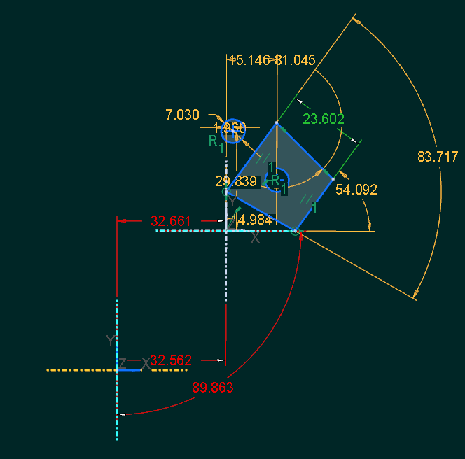 Section imported into a new sketch (which contained only a geometry coordinate system)