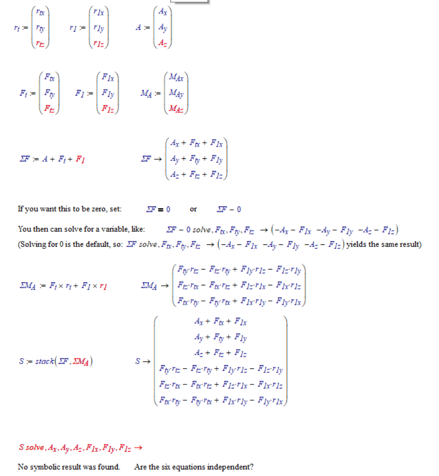 3D statics - Symbolic vector/tensor solving - PTC Community