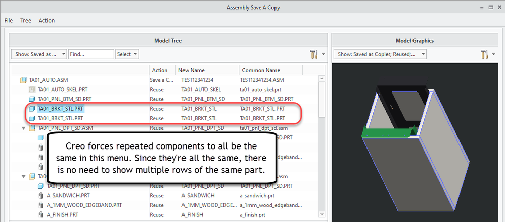 Creo Assembly Save a Copy - Repeated Components Only Need One Row.png