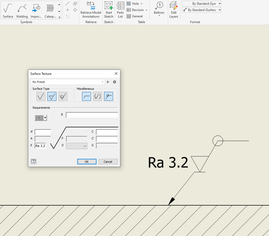 Solved Surface finish symbol attached to the surface in C... PTC