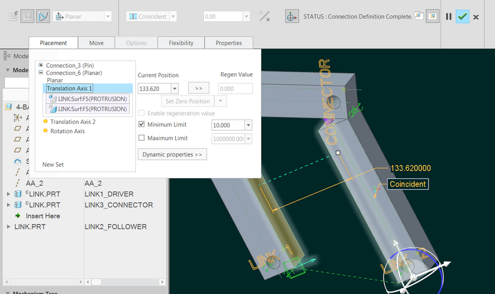 Optional constraint on the planar connection