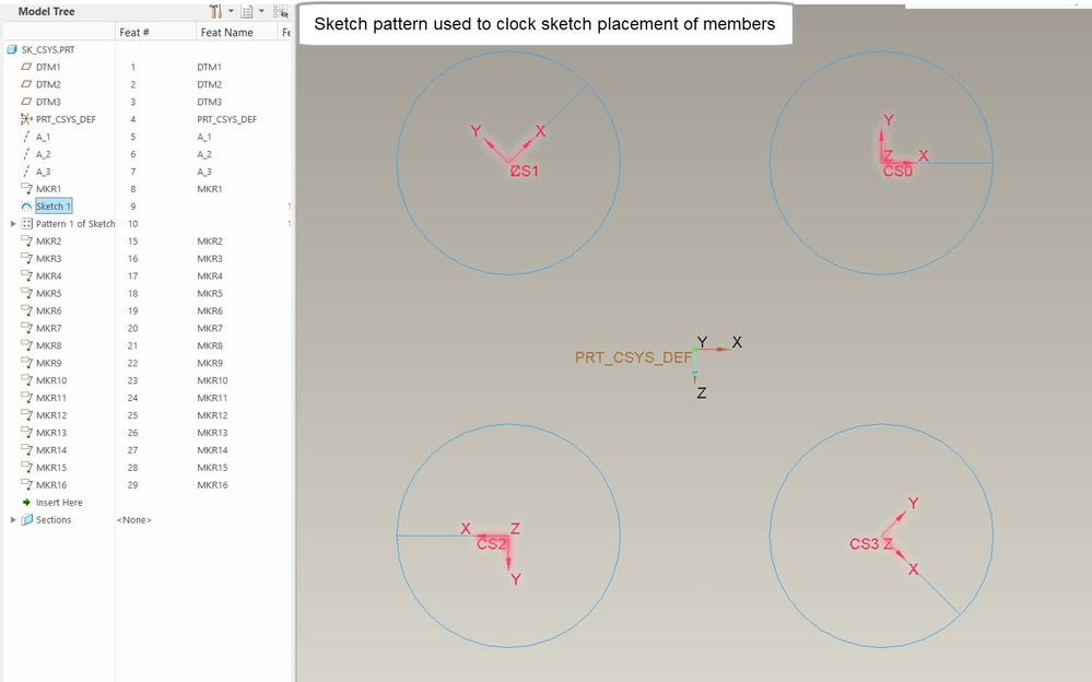 Point pattern using sketched csys