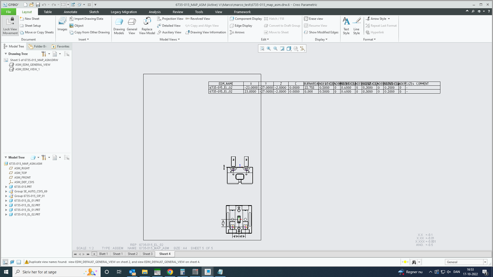 Result using standard drawing table.