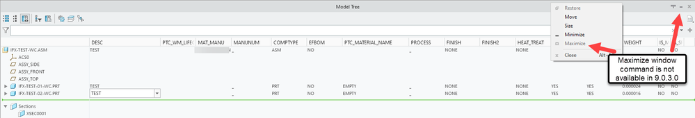 Creo 9.0.3.0 - Floating Model Tree Maximize Window Not Allowed.png