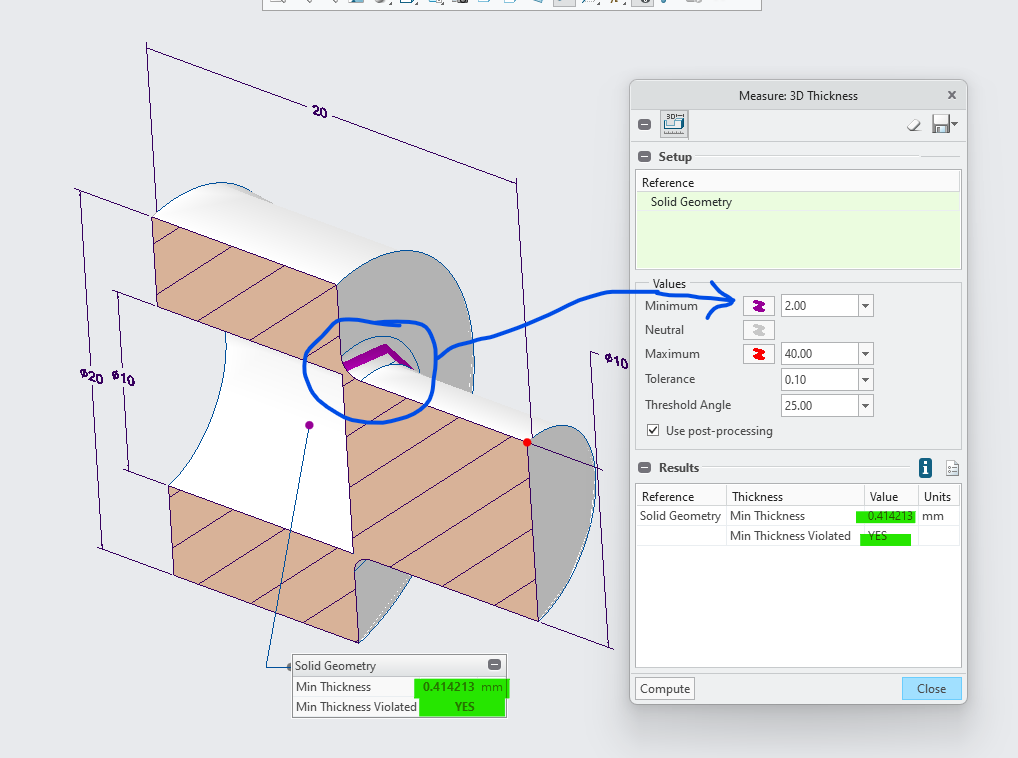 Solved Zero Thickness result in 3D thickness analysis PTC Community